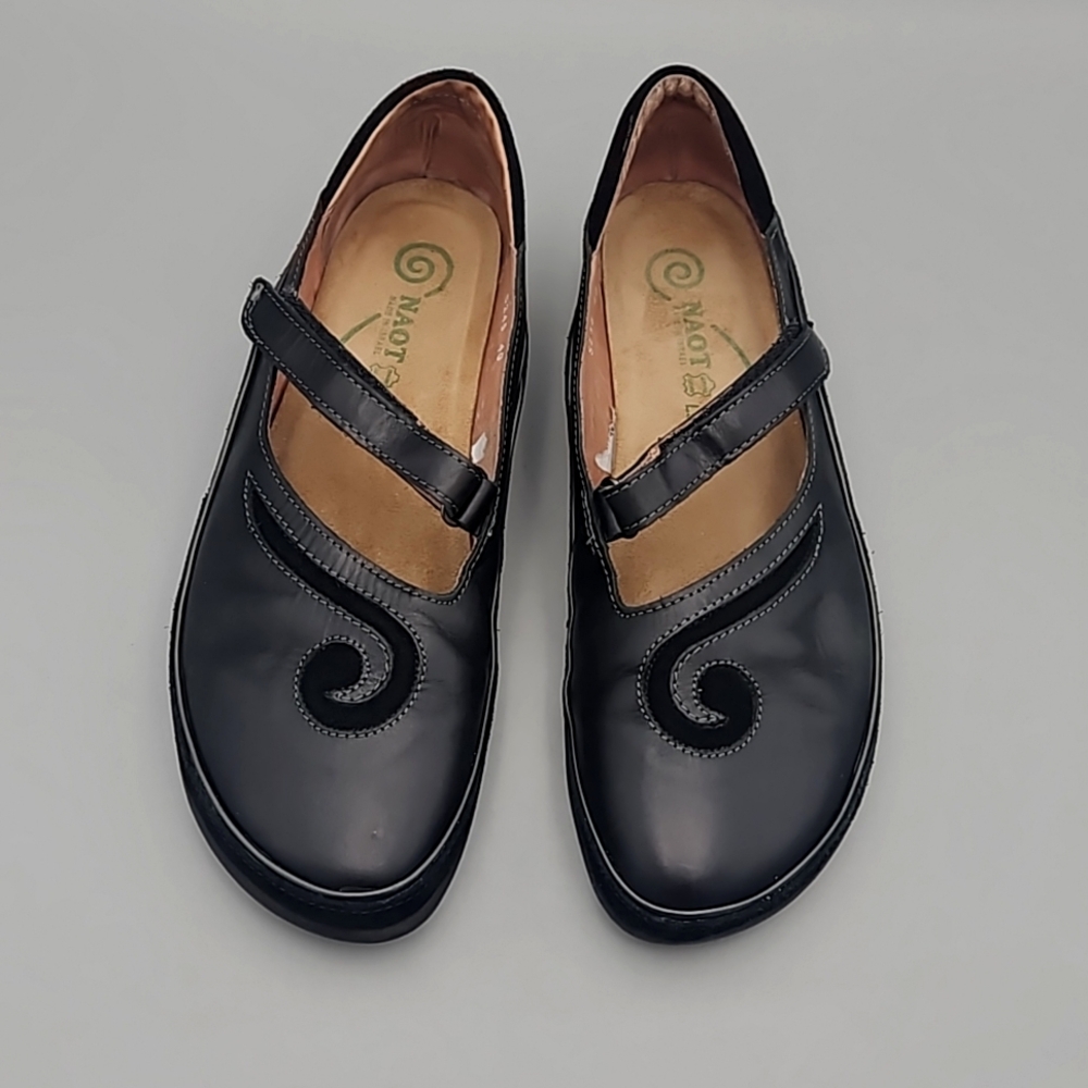NAOT MATAI SWIRL Women's 40 US L 9 Black Leather Mary Jane Comfort Shoe